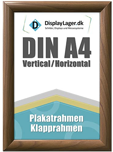 DisplayLager - A4 Holzlook Klapprahmen mit 25mm Aluminium Profil, Entspiegelter Schutzscheibe, Befestigungsmaterial