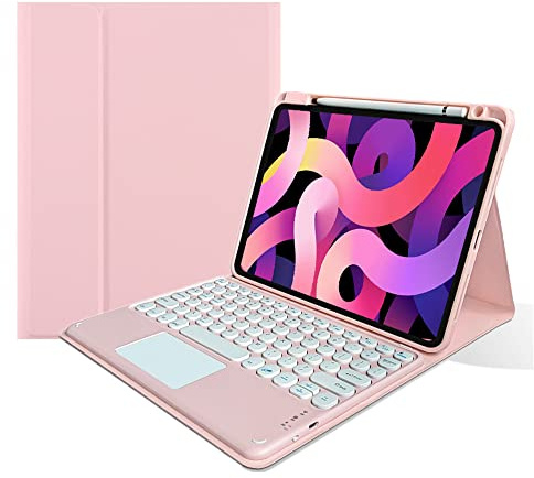 kaitesi Touch Keyboard Case for iPad Air 11 inch M3 2025/M2 2024, Air 5th/4th Gen 10.9, Pro 11 4th/3rd/2nd/1st Gen Case with Detachable Round Key Touchpad Color Keyboard Cover (Pink)