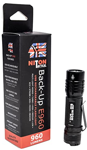 Bluelight Blueline Niton Tactical Back-Up E960 USB Rechargable Flashlight