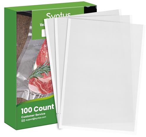 Syntus 100 Count Vacuum Sealer Bags Gallon 11 x 16 inch for Seal a Meal, Commercial Grade BPA Free Heavy Duty Precut Seal Bags, Food Vac Bags for Storage, Meal Prep or Sous Vide