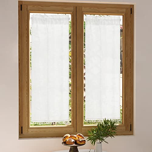 Daliena Scheibengardinen Lang Weiß Landhausstil Bistro Gardine mit Stangendurchzug, Halbtransparent hochwertige Stickerei, Höhe 70cm, Breite 50cm 2 Stücke