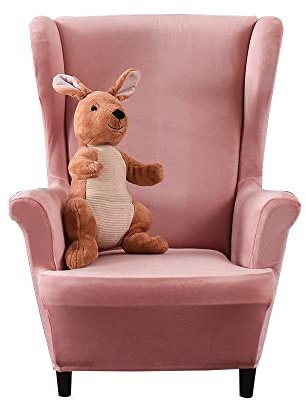 Highdi Kinder Samt Ohrensessel Überzug, Sessel-Überwürfe Ohrensessel Schonbezüge Bezug Sesselhusse Elastisch Stretch Tiger Stuhlbezug mit Armlehne Hohe Rückenlehne Universal (Rosa)