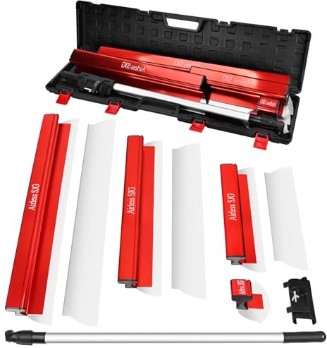 Airless SJG Flächenspachtel Set mit Transportkoffer, inkl. 40 cm, 60 cm und 80 cm Rostfrei Klingen+AluminiumGriff 、halbrunde Klinge, Aluminium Teleskopstange (94 cm - 170 cm) und Halterung
