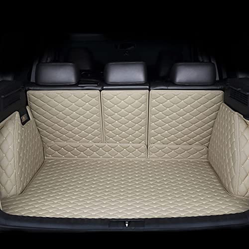 Auto Leder Kofferraummatte Kofferraumwanne für Jeep Compass 2017-2020 (with Audio), Tailored VollstäNdige Einkreisung Kofferraummatte Allwetter Kofferraumschutz Zubehör,B Beige