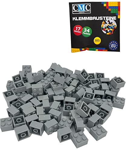 CMC imports 200 Stück Klemmbausteine HELL GRAU Bausteine 2x2 Noppen Kompatibel 8 Noppen Bricks Basic