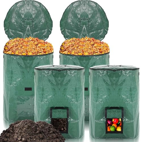 Berlune Wiederverwendbarer Gartenabfallsack zum Sammeln von Blättern, Laubabfallsäcken mit Deckel und Griffen für Blätter, Müllzweige, Sammlung, geeignet für Hof, Garten, Kompoststelle, 4 Stück