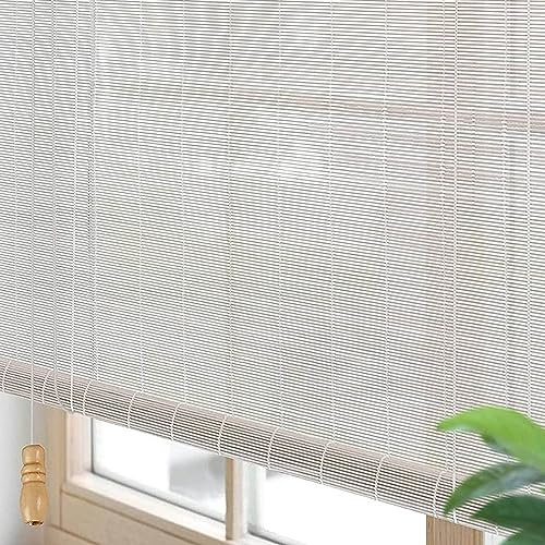 sgxxkj123 Weiße Bambus-Rollo Innen Bambusrollos,Fenster-Rollo Bambus,Sonnenschutz und Sichtschutz Rollo Seitenzugrollo,for Indoor Balkon Terrasse Outdoor Garten Türen (60 * 220cm/24 * 67in)