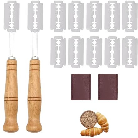 Dyzoxa 10pcs Bread Lame Cutter,Wood Handle Bread Scoring Tool Bread Slicers for Homemade Bread Bread Bakers Lame Slashing Tool Blades & Leather Protective Cover Bread Scoring Blade.