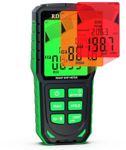 RDINSCOS EMF-Messgeräte Wiederaufladbarer Digitaler Elektromagnetische Felder Strahlung Messgerät Handgehaltener Strahlungsdetektor für EF,MF,RF,WiFi,Microwave RF Messgerät