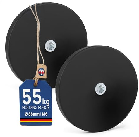 2 x Neodym Magnet-System gummiert Innengewinde - Durchmesser Ø 88 mm - Innen-Gewinde M6 - Haftkraft 55 kg - 2 Stück - NdFeB Magnetsysteme mit Gummimantel - Anti-Rutsch-Beschichtung