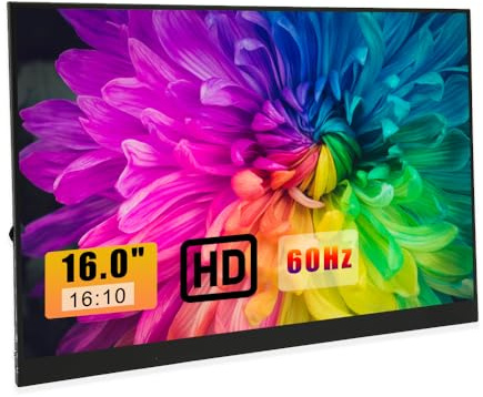 Yunir Portable Monitor 16.0 HD 1920x1200 Type C Travel Monitor for PC, Phone, Swich PS,Mac 60Hz Built in Dual Speakers Gaming Monitor