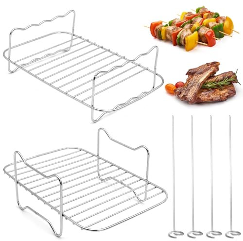 MEIYAXINWIN Accesorios para freidoras de aire caliente, multiusos, parrilla de acero inoxidable de 2 piezas y brochetas, accesorios para freidora de aire, perfecto para perros calientes, alitas de