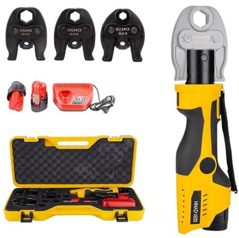 ZIJINGY Plumbing Pipe Press Tool Kit, Pro Press Tool for Copper Pipe,with 2 Batteries,3 Jaws DN15,DN20,DN25, Battery Powered Hydraulic Pipe Pressing Tools (Size : Series2)