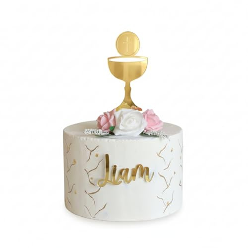 Cake topper per torta calice personalizzato, Personalizzabile nome o scritto cresima, Croce incisa, Prima Comunione, Dio ti benedica, Decorazioni per Torte, Dimensioni e colori disponibili (Design 1)