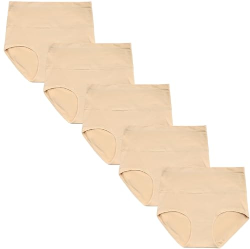 WEALD TRIBE Women Cotton Postpartum Panties High Waisted Maternity Pregnancy Briefs 5 Pack (US, Alpha, X-Large, Regular, Regular, Beige-5Pack)