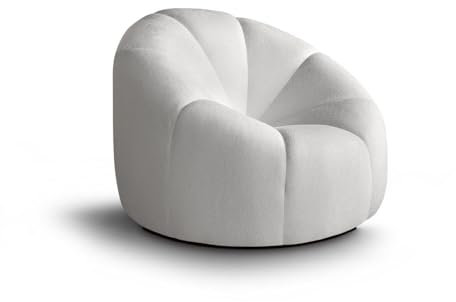 BEAUTY SOFA Loft Sessel - Drehsessel - Relaxsessel Rund - Polstersessel - für Wohnzimmer, Schlafzimmer, Jugendzimmer - Sessel Wohnzimmer - Modern - Samt - Sessel Weiß(Bubble01)