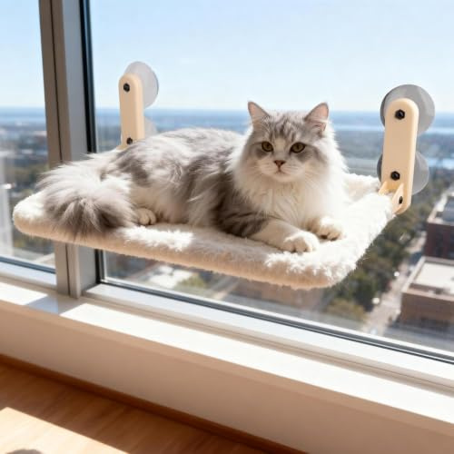 Pet Prime Fensterliege für Katzen, Kühlmatte für Katzen,rutschfestes Katzenbett mit 2 Bezügen (kühl & warm), machinenwaschbar,Beige