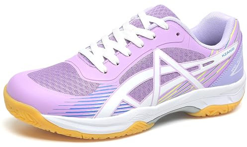 NGARY Damen Tischtennis-Schuhe, Squashschuhe Badmintonschuhe für Verschiedene Bodenbeläge, bequemer Indoor-Fitness-Trainingsschuhe,Lila,35 EU