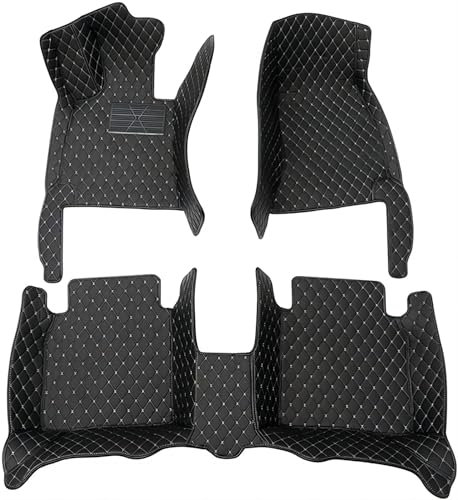 Custom Fussmatten Auto für VW Polo 6R 6C 2009-2016, Vorne Hinten All Inclusive Stil Wasserdichtes Anti Rutsch Tragen Leder Automatten Auto Zubehör, Black-Beige