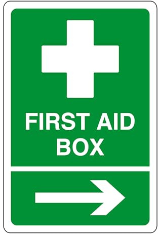 Segnale di sicurezza per cassetta di pronto soccorso, freccia destra, cartello di sicurezza, adesivi di pronto soccorso, kit di pronto soccorso, adesivo autoadesivo ad alta aderenza (200 mm x 150 mm)