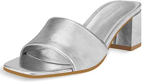 PIZZ ANNU Sandali Donna con Tacco a Blocco Ciabatta Scarpe Estivi Casual Eleganti Pantofole Leggere e Comodi Argento EU 37