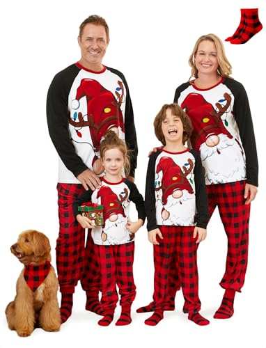 PATPAT Matchande julpyjamasar för familjen, med tryck med träd, snöflinga och text, nattkläder, set med långärmad pyjamas, juloutfits för familjen, Röd jultomte, XL