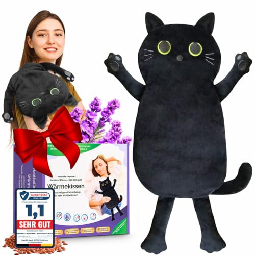 Heatbelle Empower® Körnerkissen, Kuscheliges Wärme- / Kältekissen, Ideal auch als Kühlpad, waschbarer Bezug, Tier Katze- Super bei Verspannungen und Krämpfen Geschenke für Frauen, Mädchen und Kinder