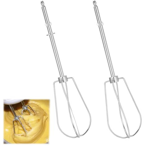 2 Stück Handmixer Zubehör Set, Universal Rührbesen für Handmixer, Schneebesen aus Edelstahl Ersatz mit Vier Stäben, Linker und Rechter Schneebesen für Küchenmaschine (Birnenform)