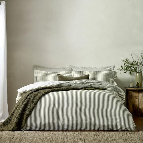 Yard Hebden A Righe Set Copripiumino – Ultra Morbida 100% Cotone Reversibile Biancheria Da Letto (Oliva – Singolo – 137x200cm)