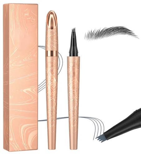 Wasserfester Augenbrauenstift mit Mikroschnitt-4-Gabel-Spitze, 2025 Neuer Microblading Augenbrauenstift, Lang anhaltendes Microblading Augenbrauen-Make-up für Haarähnliche Brauen (Grau)