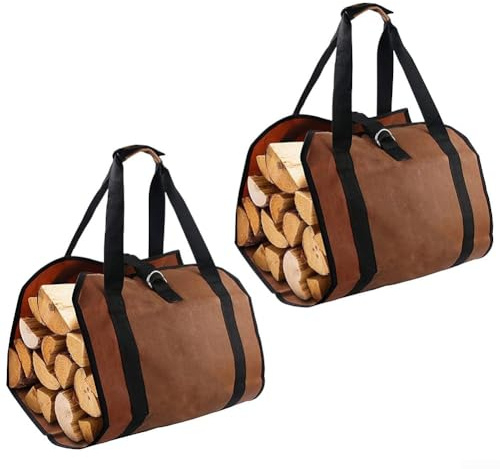 CWOQOCW 2Pcs Log Carrier Log Baskets For Wood Burner Indoor,Waterproof Firewood Carrier Bag Large Capacity,For Home Indoor Outdoors Log Carrier Bag(dark brown)