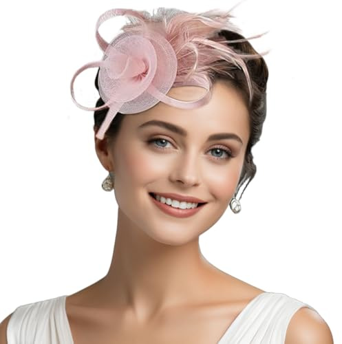 Faletony Womens Fascinators with Hair Clip Floral Headwear Feather Tea Party Hats Cocktail Wedding Pink
