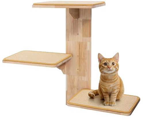 Navaris Katzen Kletterwand - Wandmontierte Katzenleiter mit 3 Plattformen und Sisalmatten - Vielseitige Kletterwand Katzen - Stilvolle Katzentreppe für Spiel, Schlaf und Sprung