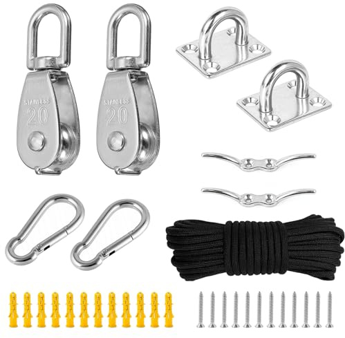 M20 Umlenkrollen für Seile Set, Edelstahl, 360-Grad-Drehung Umlenkrolle | Tragfähigkeit 150 KG Flaschenzug, Geeignet für Boote, Markisen, Garagentore, Wäscheleinen, Angeln Usw(Silber)