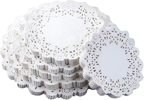 100 centrini di carta bianchi rotondi in pizzo per torte, tovaglietta per torte, pasticceria, feste, matrimoni, decorazione da forno usa e getta (11,4 cm)