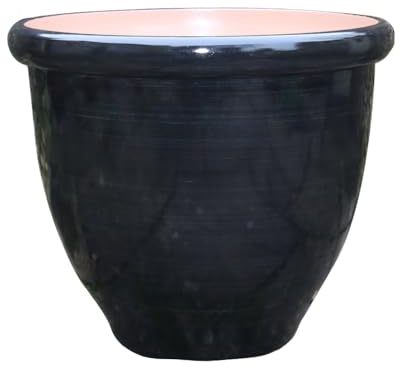 Gardening Naturally Cortona High-Gloss Indoor Outdoor Plant Pot – Black and Blue Planters in Multiple Sizes (Black, Extra Large)
