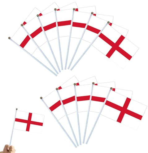 15 banderas de Inglaterra con cruz de San Jorge, banderas de Inglaterra en palos para decoraciones del día de San Jorge, banderas pequeñas de mano de San Jorge con 5.5 x 8.2 pulgadas para decoración