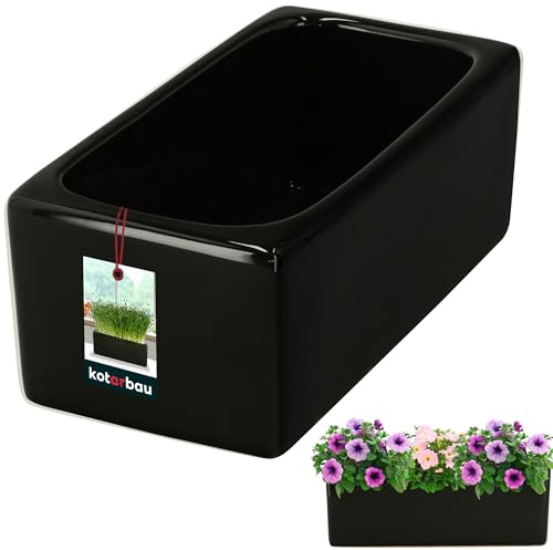 KOTARBAU® Blumentopf rechteckig innen Keramik glasiert Schwarz 24 x 12,5 x 9 cm Bonsai-Topf Blumentopf länglich innen Kräutertöpfe Fensterbank Bonsai Schale Keramik Orchideenschale Sukkulenten