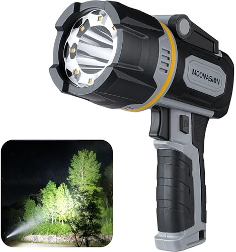 MOONASION Rechargeable Spotlight 2000000 Lumen, Super Bright 9 LED Spotlight Flashlight with COB Light & Foldable Stand, Long Lasting Large Handheld Spot Light for Boating Camping Boat Marine