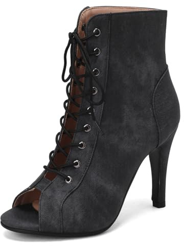 Donna Denim Burju Danza Heels Class Scarpe Gladiatore Sandali Stivali Estivi Peep Toe Stiletto Cocktail Festa Cage Scarpe Jeans Black Size 46