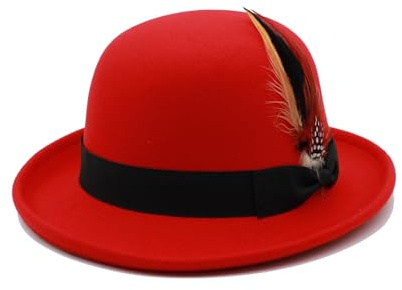 MivBuks Bowler Hut Herren Melone für Damen Zylinder Hut Filzhut Melonenhut Derby Top Hat für Fasching Cosplay Karneval Halloween (DE/NL/SE/PL, Alphanumerisch, L, Rot)