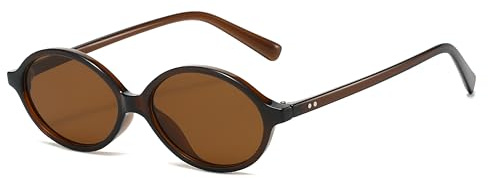 LJCZKA Retro Oval Sonnenbrille für Damen Herren Vintage Kleine Ovale Sonnenbrille 90er Runde Rahmen Brille Mode mit UV Schutz