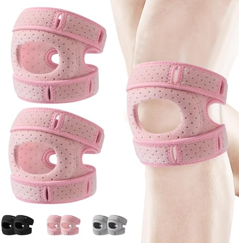 AUNGCSHE Rodilleras Menisco y Ligamento, Ajustable Cinta Rotuliana Adecuado para Artritis, Saltos, Carreras, Recuperación de Lesiones y Alivio de Articulaciones y Músculos(Gris) (Rosa)