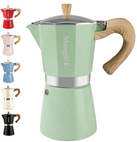 Mongdio Stovetop Espresso Maker Moka Pot, Cuban Coffee Maker Stove top coffee maker Moka Italian Espresso Greca Coffee Maker Brewer Percolator, 12 Espresso Cups, 20 oz - Green