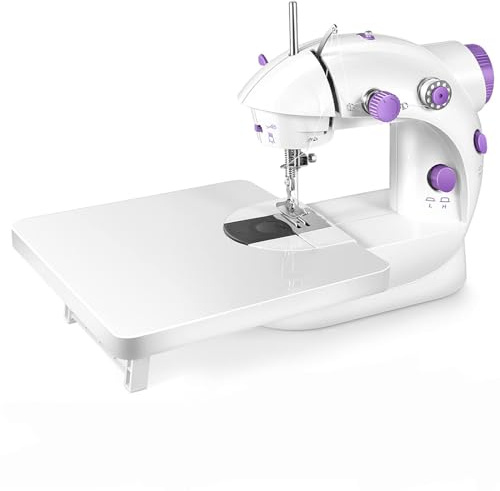 202A Home Mini Electric Sewing Machine with Extension Table and 99pcs Sewing Kit, Portable Sewing Machine for Beginners, Sewing Projects, Repairs (Purple)