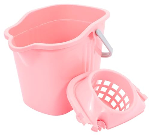 Secchio per Lavapavimento in Plastica Strizzatore, Rosa | Manico Comodo, Rullo Integrato, Pulizia e Asciugatura Rapide, Cestello Rimovibile, per Ufficio e Hotel