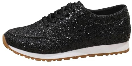 Generisch Lentejuelas Casual Lace Up Zapatillas Deportivas Zapatillas de Deporte Brillo Transpirable Cristal Bling Mujer Zapatillas de Running