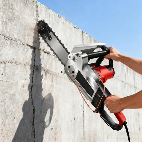 Tronçonneuse électrique pour béton, mini tronçonneuse électrique portative pour mur,avec système anti-poussière alimenté par eau, avec pompe à eau, 2 chaînes/2 guides-chaînes,pour granit 350mm