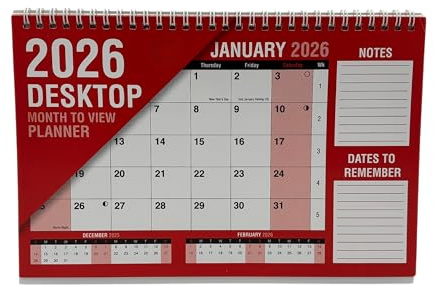 SwiftPick Home 2026 Month To View Desktop Calander/Planner, Stand Alone For Office Desk, Freestanding Spiral Bound Table Calander