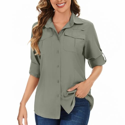 Women's Safari Shirts UPF 50 Long Sleeve Sun Protection UV Quick Dry Lightweight Outdoor Walking Hiking Fishing Travel Shirts